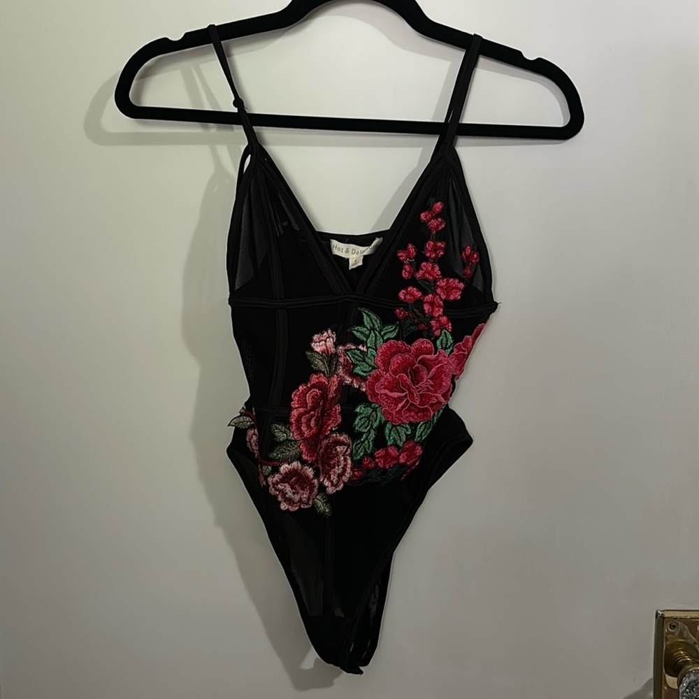 Floral Embroidered Mesh Bodysuit